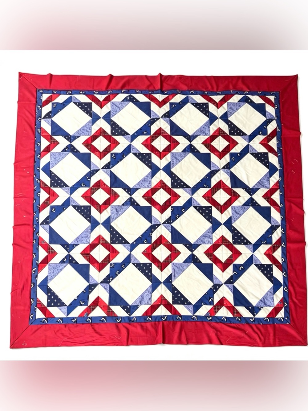Handmade Patriot Courage 100%Cotton Queen size Patchwork Quilt Top/Topper